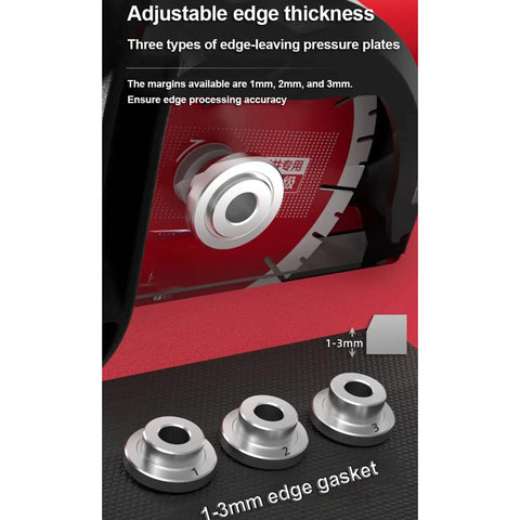 Adjustable pressure plates showing 1mm, 2mm, and 3mm thickness for No Sweat Electric Tile Chamfering Machine.