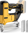 No Fuss 18 Gauge Cordless Brad Nailer And Stapler Combo Featuring A Dead Reliable Brushless Motor with aluminum base and staples visible.