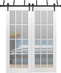 Sliding Glass 12 Lites Barn Bypass Closet Doors 84 By 96 Inches Matte White 3355 with sturdy top mount eight foot rails hardware