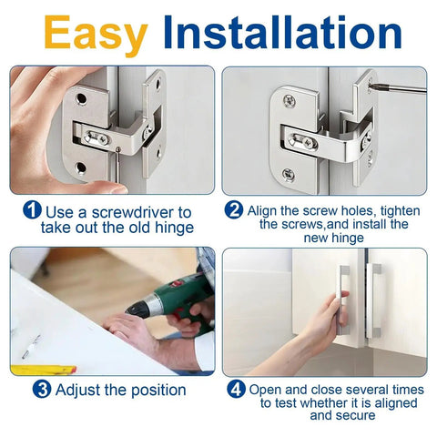Easy installation guide for Heavy Duty Adjustable Pie Cut Corner Hinge For Lazy Susan Cabinets and Bifold Doors.