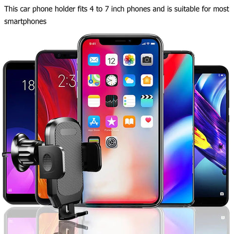 Zero Shake Car Phone Holder With Metal Hook Clip And Air Vent Cell Phone Mount For Hands Free Cruising Auto Windshield Dashboard Universal Smartphone Mount showing different smartphones.