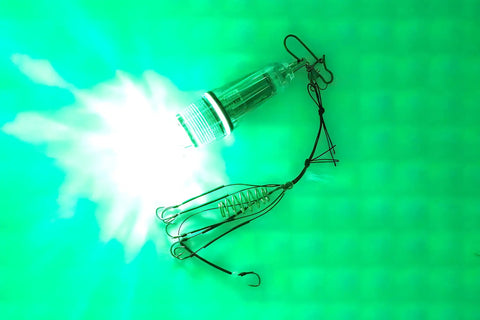 Led Underwater Fishing Light 5 Pack Deep Drop Bait Lure Lamp Waterproof Flashing Attractant with green light underwater.