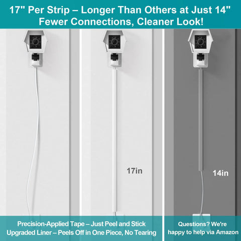 17-inch paintable mini cord cover for one wire self adhesive cable concealer, shown in white, hides cables neatly along wall.