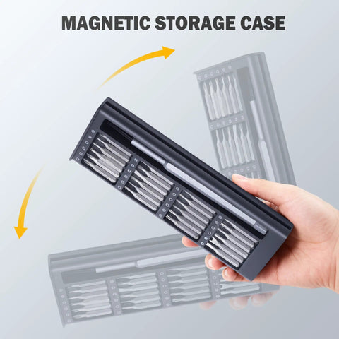 Pro Grade All In One 25in1 Precision Screwdriver Set With Magnetic Mini Repair Kit, 24 Bearing Steel Bits in compact case.