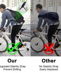 Comparison of women sling bag with 8 pockets 19L one strap crossbody backpack showing stability strap on cyclist's back