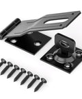 Heavy Duty Swivel Staple Safety Hasp Latch Lock With Twist Knob In Matte Black Stainless Steel With Rust Proof Coating for secure installation with screws.