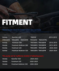 Chart of fitment details for Honda Rancher 420 and Foreman Rubicon models, highlighting compatible years and models.