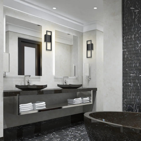 Dope Black LED Integrated Wall Sconce For Indoor Or Outdoor Use 17W 520 Lumens Weather Resistant Exterior Lighting For Back Porch Front Patio And Garage Sleek Modern Fixture in luxury bathroom