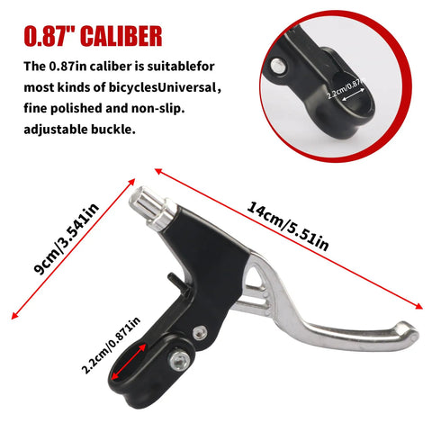 Universal 2.2cm Bike Brake Levers Aluminum Alloy VBrake Handlebar Set For Most Mountain And Road Bikes 1 Pair Silver with measurements