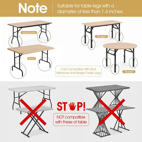 Hella Sturdy 4 Pack Table Leg Extender Adjustable Steel Desk Risers Sets Height From 3.6 To 13 Inches compatibility guide for table leg types.