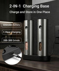 Xinkor Electric Salt And Pepper Grinder Set With Usb Rechargeable Charging Base Auto Sensor Cordless Pepper Mill Kitchen Spice Shaker For Dining Table on charging base with salt and pepper visible.