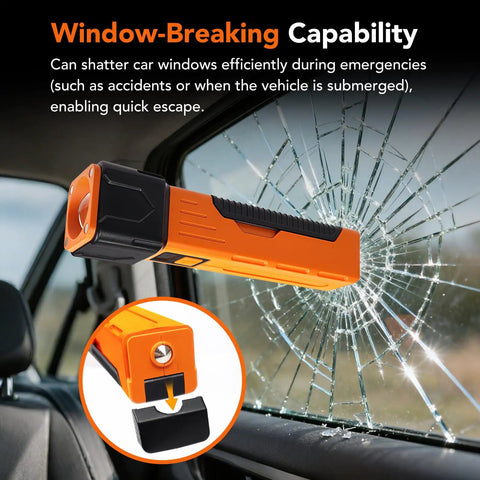All In One Rechargeable Work Light With Dual COB Flood And LED Spotlight used to break car window in emergency