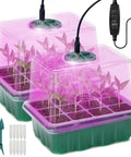 Two Pack Seed Starter Tray Propagation Station With Full Spectrum Grow Light And Timing Controller Humidity Domes And Base Mini Greenhouse Kit
