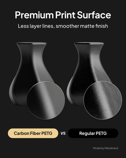 Comparison of vase prints showcasing Carbon Fiber Reinforced PETG Filament 1.75mm 1kg Spool For FDM 3D Printers vs Regular PETG.