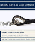 Premium Double Braided Nylon Boat Anchor Rope With Thimble featuring a 316 stainless steel bow shackle for secure mooring.