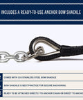 Double Braided Nylon Boat Anchor Rope 50 Ft By One Quarter Inch With Stainless Steel Thimble And Heavy Duty Marine Grade Bow Shackle