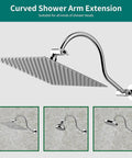 16 Inch Adjustable Curved Shower Head Arm Extension With Lock Joints, Solid Brass, Chrome Finish in bathroom setup