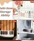 Top Shelf Slick Acrylic Belt Organizer With Removable Dust Cover Seven Compartment Clear Drawer Storage For Ties Belts Bow Tie Purse Socks Straight Up Closet Solution with cosmetics, belts, and ties.