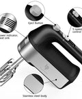 No Sweat Electric Hand Mixer With Gutsy 450W Motor And Handy Scale Cup Storage Case featuring stainless steel body and 5-speed control.