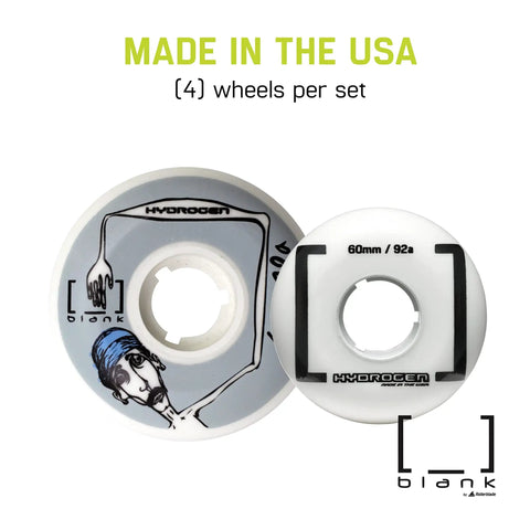 60mm Inline Skate Wheels 92A For Street And Park, 4 Pack with graphic, Made in USA text, hydrogen branding