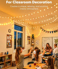 Globe String Lights 33 Feet With 100 LED Bulbs Warm White Fairy Lights in classroom, cozy decorative ambient lighting for study area.