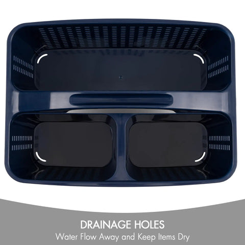 Portable Shower Caddy Organizer With Handle And Three Compartments Offers Zero Hassle Organization With Fast Draining Design keeps soaps organized with drainage holes.