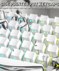 Slick Wireless Mechanical Gaming Keyboard With Roomy 75 Percent Tkl Build And Fresh Bamboo Top Plate featuring side printed PBT keycaps.