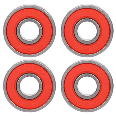 8 Pack 608 Skateboard And Scooter Bearings With Red Cover ABEC 9 Heavy Duty Iron Construction For Ultra Smooth Operation And Long Lasting Durability On Decks And Ramps, 4 bearings shown