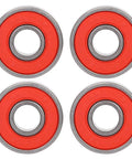 Sick High Performance 608 Ball Bearings Kit For Skaters Scooters Inline Boards Pre Lubricated Red Covers ABEC Nine Rated Tech Built From Durable Iron For Fast Smooth Rides Zero Drag Friction Heavy Duty Grind Session Ready Cool Best Value Ever. Four red sealed 608 bearings on white