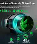 All-In-One Smart Air Filtration Pro G6 Kit With 6-Inch Inline Duct Fan highlighting noise level and airflow in grow tents