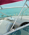 Premium 2 Pack Bimini Top Quick Release Hinge With 316 Stainless Steel Deck Mount on boat, showing smooth 360 swivel design.