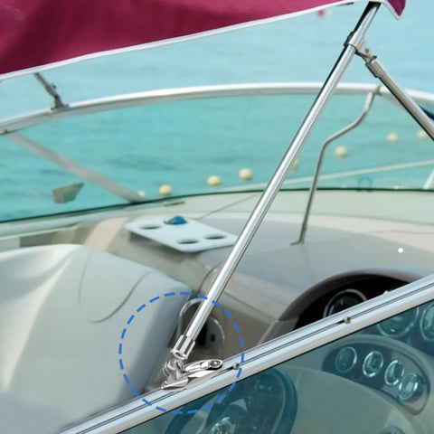 Premium 2 Pack Bimini Top Quick Release Hinge With 316 Stainless Steel Deck Mount on boat, showing smooth 360 swivel design.