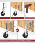 Step-by-step installation guide for Two Pack Spring Loaded Gate Casters, 4 Inch Adjustable Wheel With Brake, Heavy Duty