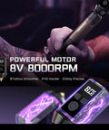 Wireless Rotary Tattoo Starter Kit For Beginners With Dual 1800mAh Batteries, showing tattoo pen with 8V 8000RPM motor