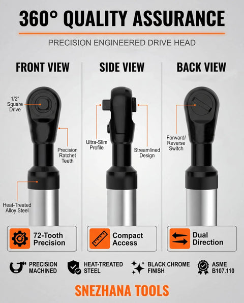 Half Inch Offset Extension Wrench With Electric Power And Versatile Three Eighths Inch And One Quarter Inch Square Drive Adapters Impact Ratchet Extender Front Side Back Views
