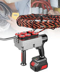 Heavy Duty Cordless Wire Puller Makes Wall Cable Routing A Complete Breeze With Brushless Motor Conduit Feeder, featuring 6 wheels and power cord.