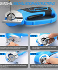 DISEN Cordless Electric Scissors With 3000Mah Lithium Battery shown with installation instructions for replacing blades.