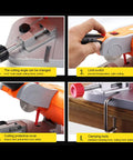 Solid 2 Inch Mini Benchtop Miter Saw Makes Clean Crosscuts And Angled Trims Up To 45 Degrees Without Breaking A Sweat Includes Drop Down Guard showing adjustable cutting angle and limit switch.
