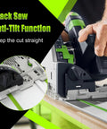 One Ten Inch Track Saw Guide Rail With Connector Kit For Precision Rip Cuts And Straight Edge Woodworking Gear in use with anti-tilt function.