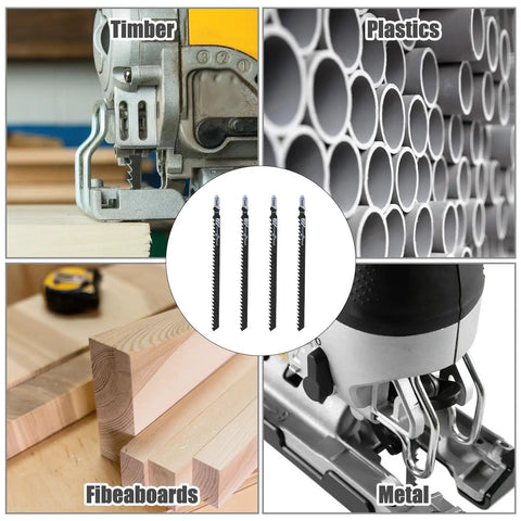 Rock Solid T Shank Jigsaw Blades Beefy High Carbon Steel Jig Saw Replacements for cutting timber, plastics, metal, and fiberboards.