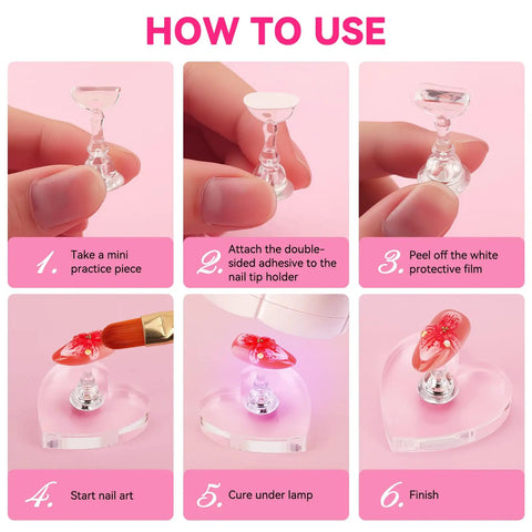 Step-by-step guide using Magnetic Nail Stand Set For Press On Nails Handy Nail Art Display Holder With 200 Pcs Double Sided Tape.