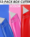 12 Pcs Retractable Professional Box Cutters Heavy Duty Aluminum Alloy Utility Knife Set With Three Color Options Blue Red Magenta For Warehouse Office Home DIY Projects, blue red and magenta