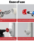 Ease of use guide for Nine Piece PVC Pipe Reamer Kit For SCH40 With Aluminum Head And Two Blades Fittings Saver Includes One Half Inch To Four Inch Sizes, Fits Standard Drills, A Must Have For Quick Clean Holes In DIY Plumbing Projects.