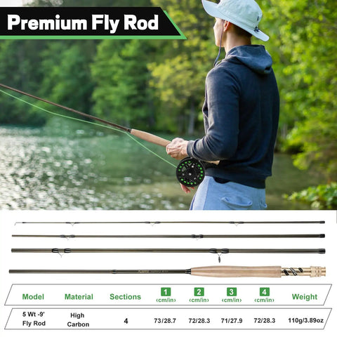 Man fishing with 4 Piece Lightweight Nine Foot Graphite Fly Rod And Reel Combo Five Six Weight Starter Kit in natural setting