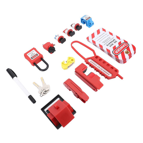 All In One Electrical Lockout Tagout Kit With 8 Locks And 6 Hole Hasp, Nylon PA Circuit Breaker Lockout Devices, 1 Hasp, 1 Padlock, 2 Keys