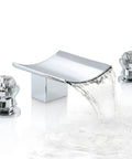 Waterfall Bathroom Faucet For 8 Inch Widespread 3 Hole Vanity Deck Mount With Two Crystal Handles, Stainless Steel Polished Chrome Finish