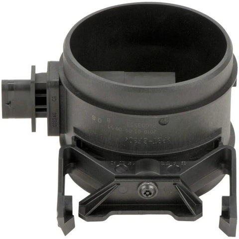 Original Equipment Mass Air Flow MAF Sensor For Mercedes-Benz Cars And SUVs Including C Class, E Class, S Class, CLS, GL, G, ML, R, SL, SLK Models Plug And Play OEM Quality For Accurate Readings, Better Fuel Economy, And Smooth Idle. Front view of black sensor housing.