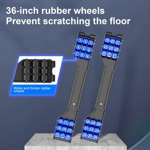 Heavy Duty 2 Pack Furniture Dolly With Sturdy Carbon Steel Build And Thick Rubber Pads For Washing Machine, Fridge, Dryer Movers, And Appliance Rollers To Make Moving Stuff A Total Breeze Without Any Sweat Or Strain. featuring 36-inch rubber wheels.