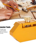 Brass Ruler Positioning Adjuster For Woodworking And Carpentry, Locks Steel Rulers Up To 30mm By 2mm For No Slip Scribing, tool on workbench