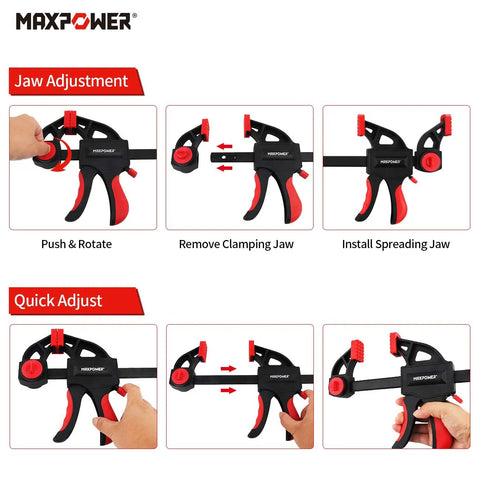 24 Inch Bar Clamp And 31 Inch Spreader Set For Woodworking Quick Release Clamps, jaw adjustment steps and quick adjust features